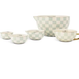 Thyme & Table Green Check 5-Piece Ceramic Mixing Bowl & Measuring Cup Set